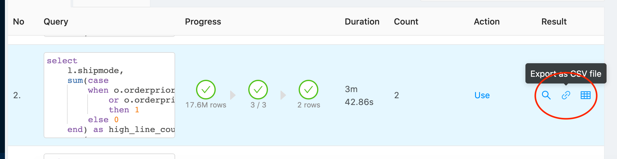 csv export